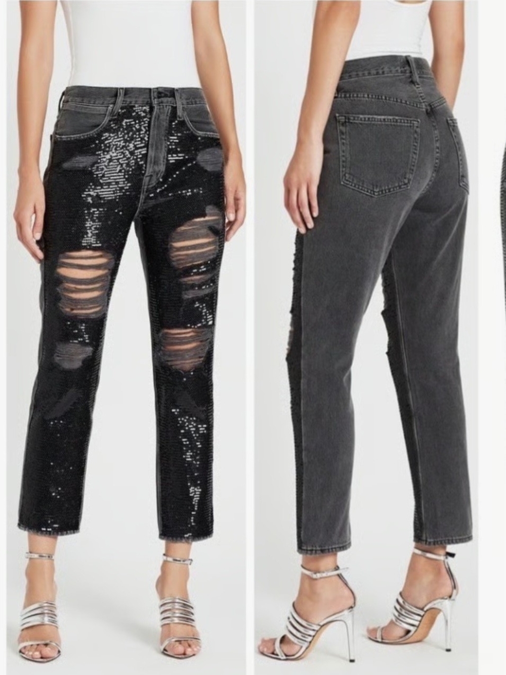 Black Sequin Distressed Men's Jeans